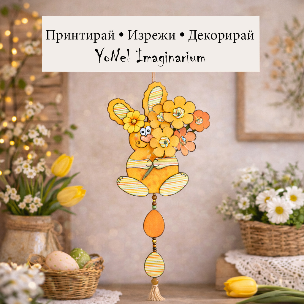 Пролетна декорация със зайче от хартия – DIY проект за принтиране, изрязване и сглобяване, YoNel Imaginarium