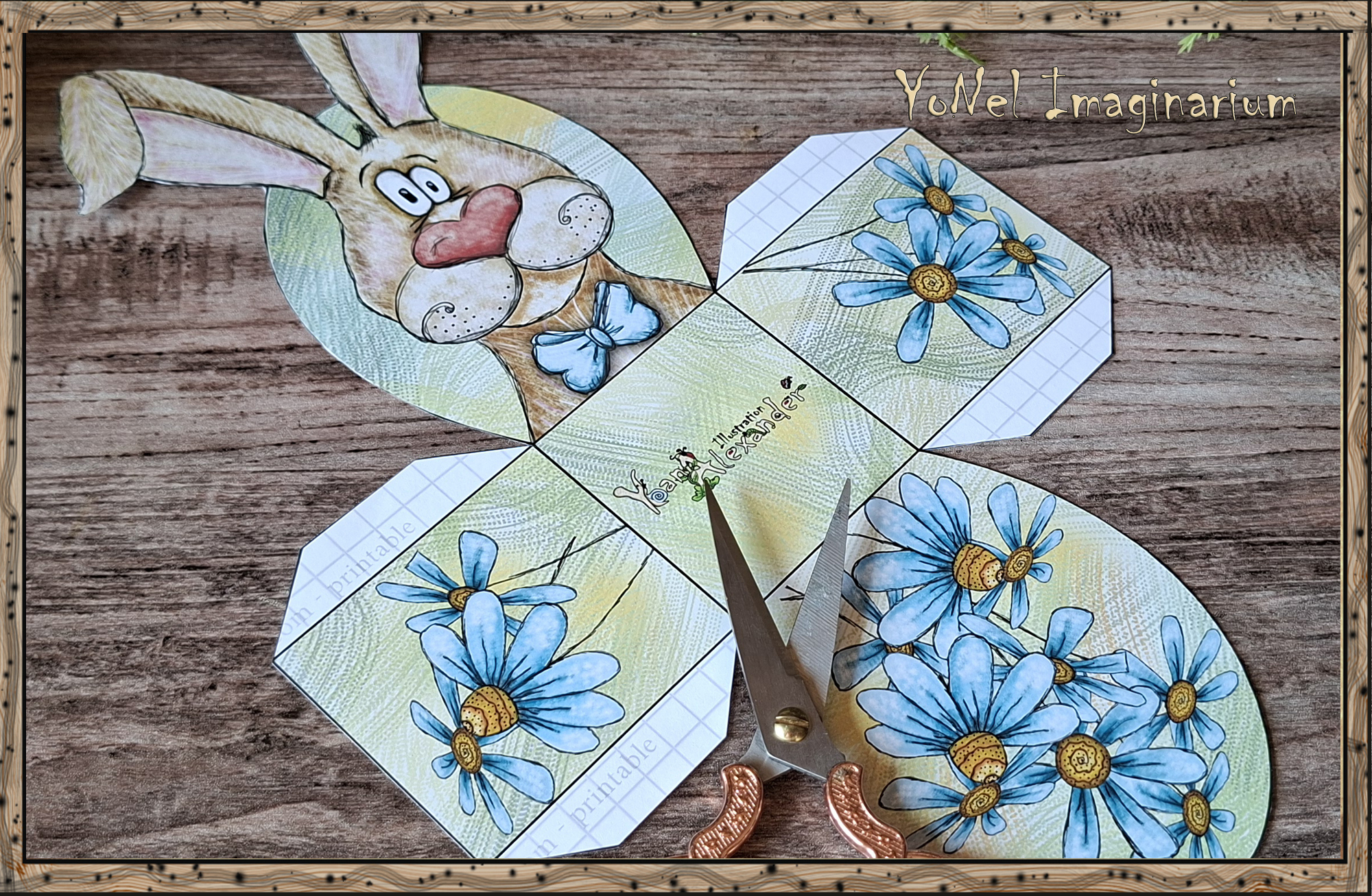 изрязан шаблон за хартиена великденска кошничка със зайче printable PDF / cut out template for Easter bunny basket printable paper craft PDF