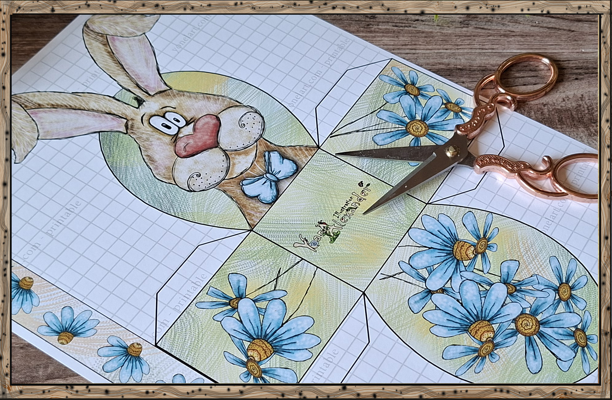 принтиран лист с шаблон за хартиена великденска кошничка със зайче / printed template sheet for Easter bunny basket printable paper craft PDF